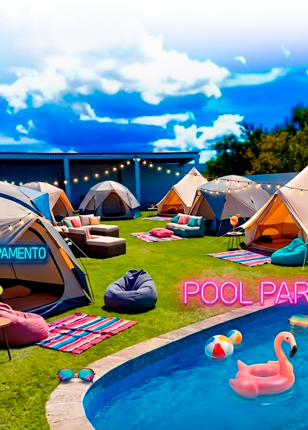 Pool party y campamento